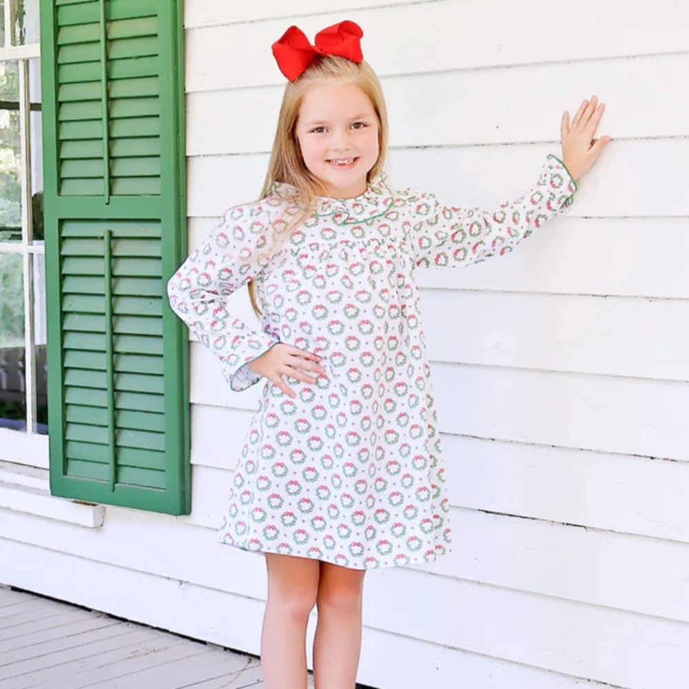 Holiday Wreath Ruffle Collared Dress - Picture 2 of 4